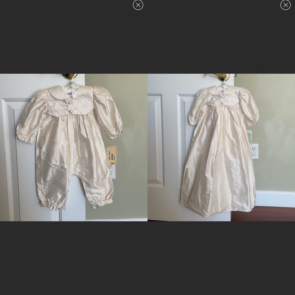 convertible Christening Baptism silk romper gown